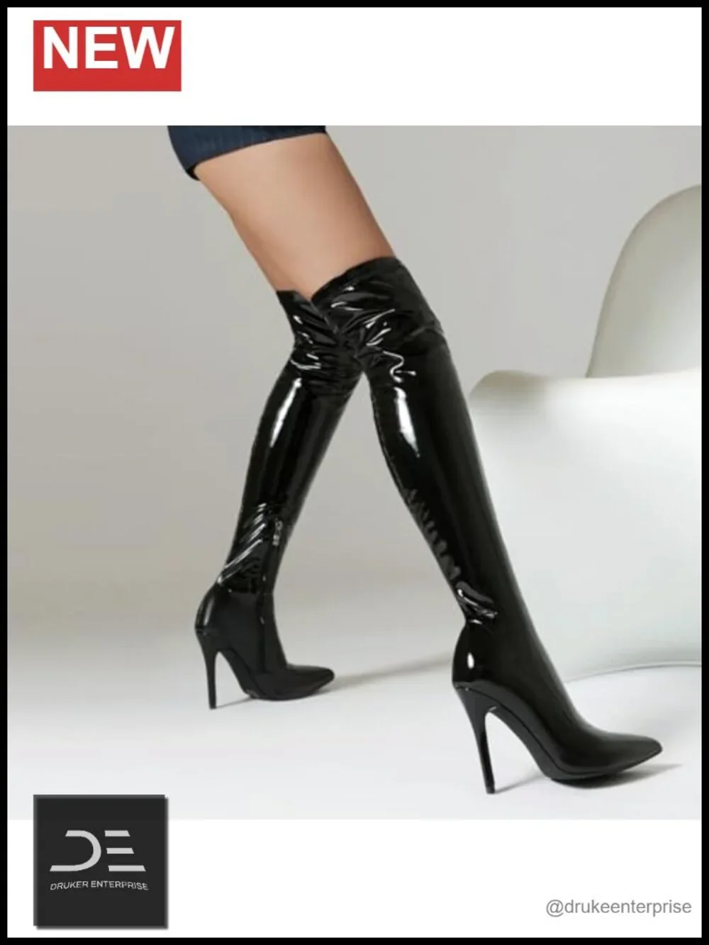 Patent Leather Thigh High Stiletto Heeled Boots 4in Heel
